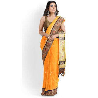 Yellow Colour Paithani Design Silk Saree With Blouse Piece - Sarees | Buy online on ZillyBuy
