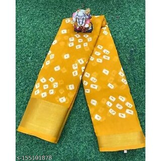 Yellow Colour Bandhani Printed Cotton Silk Saree - Sarees | Buy online on ZillyBuy