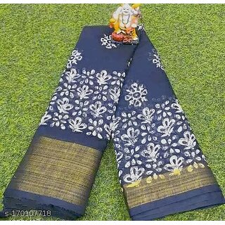 Grey Colour Cotton Printed saree With Blouse Piece - Sarees | Buy online on ZillyBuy
