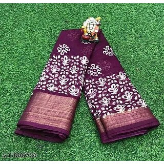 Wine Colour Cotton Printed saree With Blouse Piece - Sarees | Buy online on ZillyBuy