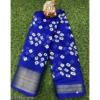 Blue Colour Bandhani Printed Cotton Silk Saree - Sarees | Buy online on ZillyBuy