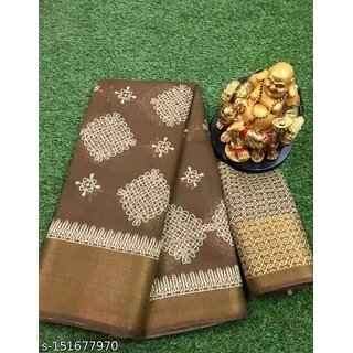 Brown Colour Cotton Printed saree With Blouse Piece - Sarees | Buy online on ZillyBuy