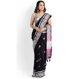 Black Colour Paithani Design Silk Saree With Blouse Piece - Sarees | Buy online on ZillyBuy