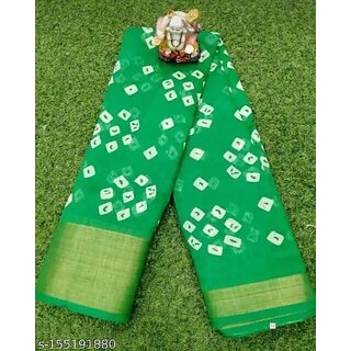 Green Colour Bandhani Printed Cotton Silk Saree - Sarees | Buy online on ZillyBuy