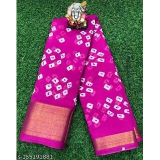 Pink  Colour Bandhani Printed Cotton Silk Saree - Sarees | Buy online on ZillyBuy