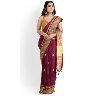 Maroon Colour Paithani Design Silk Saree With Blouse Piece - Sarees | Buy online on ZillyBuy