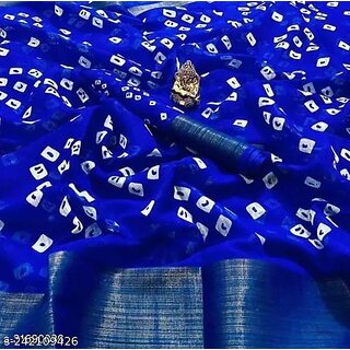 Blue Colour Bandhani Printed Cotton Silk Saree - Sarees | Buy online on ZillyBuy
