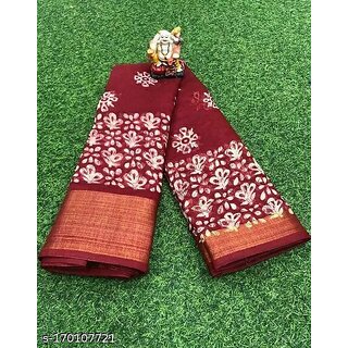 Red Colour Cotton Printed saree With Blouse Piece - Sarees | Buy online on ZillyBuy
