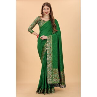 Green Colour Vichitra  Silk  Embroidried Saree With Jaquard Blouse - Sarees | Buy online on ZillyBuy