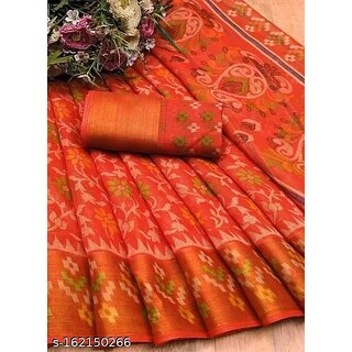 Orange Colour Cotton Printed Saree With Blouse Piece - Sarees | Buy online on ZillyBuy