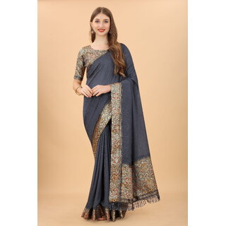 Grey Colour Vichitra  Silk  Embroidried Saree With Jaquard Blouse - Sarees | Buy online on ZillyBuy