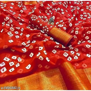 Red Colour Bandhani Printed Cotton Silk Saree - Sarees | Buy online on ZillyBuy