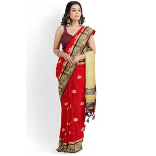 Red Colour Paithani Design Silk Saree With Blouse Piece - Sarees | Buy online on ZillyBuy