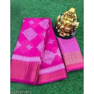 Pink Colour Cotton Printed saree With Blouse Piece - Sarees | Buy online on ZillyBuy