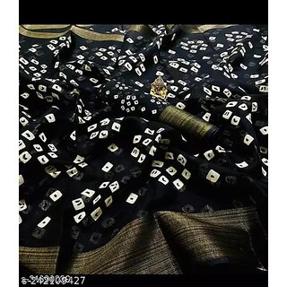 Black Colour Bandhani Printed Cotton Silk Saree - Sarees | Buy online on ZillyBuy