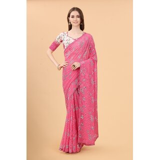 Pink Colour Zoya Silk Digital  Printed Saree With Lace Border - Sarees | Buy online on ZillyBuy