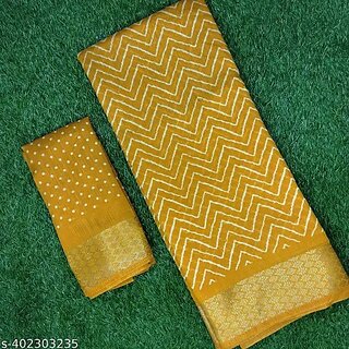 Yellow Colour Zigzag Printed  Print Zari Border Dola Silk Saree With Blouse Piece - Sarees | Buy online on ZillyBuy