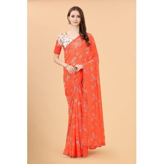 Orange   Colour Zoya Silk Digital  Printed Saree With Lace Border - Sarees | Buy online on ZillyBuy