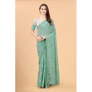 Teal Colour Zoya Silk Digital  Printed Saree With Lace Border - Sarees | Buy online on ZillyBuy