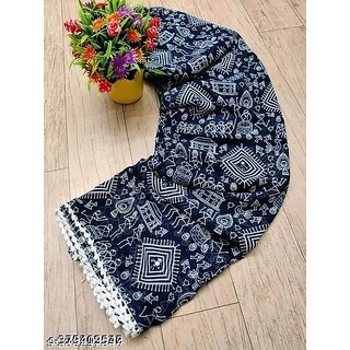 Blue Colour Geomatric Print  Saree With Blouse Piece - Sarees | Buy online on ZillyBuy