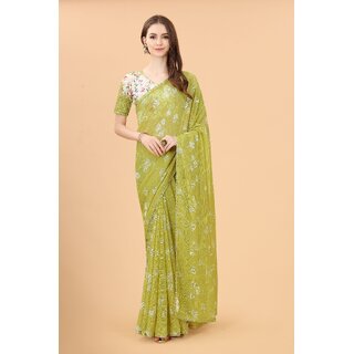 Perrot  Green Colour Zoya Silk Digital  Printed Saree With Lace Border - Sarees | Buy online on ZillyBuy