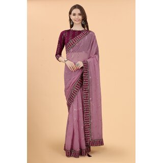 Wine Colour Simar Silk Embroideried Saree With Lace  With Jacqard Blouse - Sarees | Buy online on ZillyBuy