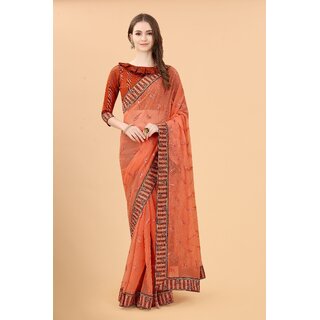 Orange  Colour Simar Silk Embroideried Saree With Lace - Sarees | Buy online on ZillyBuy