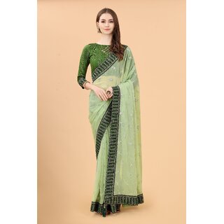 Pista Green Colour Simar Silk Embroideried Saree With Lace - Sarees | Buy online on ZillyBuy
