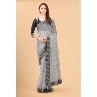 Grey  Colour Simar Silk Embroideried Saree With Lace - Sarees | Buy online on ZillyBuy