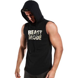 HIT SQUARE Mens Sleeveless Hoodie T-Shirt - Cotton-Blend Polyester, Beast Mode On Print