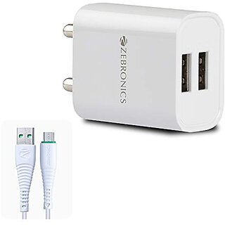 ZEBRONICS Zeb-MA5222 USB Charger Adapter with 1 Metre Micro USB Cable 2 USB Ports for Mobile Phone/Tablets (White)_459clone.