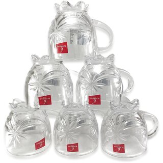 BLINKMAX Transparent Flower Design Tea Cup Coffee Cup Set Made of Crystal Clear Glass 155 ml Pack of 6
