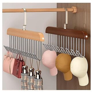 (Pack of 2) Wooden Hanger for Clothes Hanging Hangers for Wardrobe and Cupboard 8 Hook Adjustable Clothes Hanger for Lingerie Belt Scarf Tie Garments and Accessories - Home Improvement | Buy online on ZillyBuy