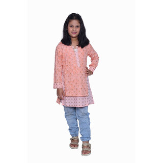 Kid Kupboard Cotton Girls Kurti, Light Orange, Full-Sleeves, 7-8 Years KIDS6549 - Kurtas & Kurta Sets | Buy online on ZillyBuy