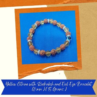 VSP VASTU SAMADHAN - 190 YELLOW CITRINE WITH RUDRAKSH AND EVIL EYE BRACELETR FOR GOOD LUCK, PROSPERITY ( 8 MM ) - Bangles & Bracelets | Buy online on ZillyBuy