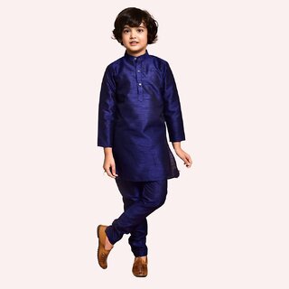 PrintCultr Boys Solid Pure Silk Kurta and Pyjama Set (Dark Blue) - Kurtas & Kurta Sets | Buy online on ZillyBuy