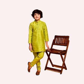 PrintCultr Boys Solid Pure Silk Kurta and Pyjama Set (Light Green) - Kurtas & Kurta Sets | Buy online on ZillyBuy
