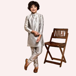 PrintCultr Boys Solid Pure Silk Kurta and Pyjama Set (Grey) - Kurtas & Kurta Sets | Buy online on ZillyBuy