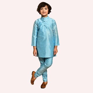 PrintCultr Boys Solid Pure Silk Kurta and Pyjama Set (Blue) - Kurtas & Kurta Sets | Buy online on ZillyBuy