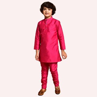 PrintCultr Boys Solid Pure Silk Kurta and Pyjama Set (Red) - Kurtas & Kurta Sets | Buy online on ZillyBuy