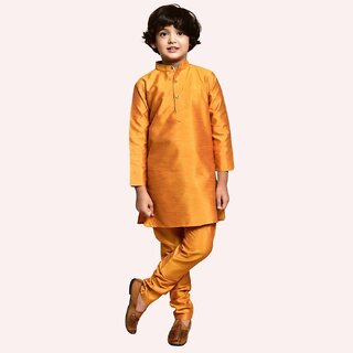 PrintCultr Boys Solid Pure Silk Kurta and Pyjama Set (Orange) - Kurtas & Kurta Sets | Buy online on ZillyBuy