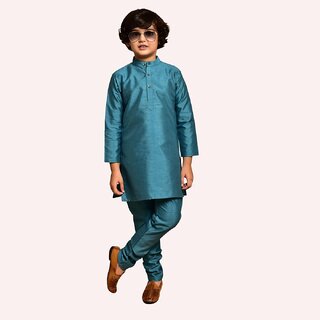 PrintCultr Boys Solid Pure Silk Kurta and Pyjama Set (Blue) - Kurtas & Kurta Sets | Buy online on ZillyBuy