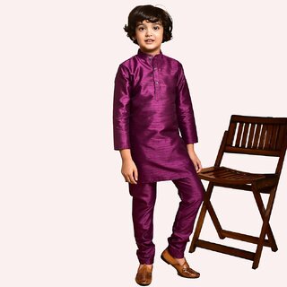 PrintCultr Boys Solid Pure Silk Kurta and Pyjama Set (Purple) - Kurtas & Kurta Sets | Buy online on ZillyBuy