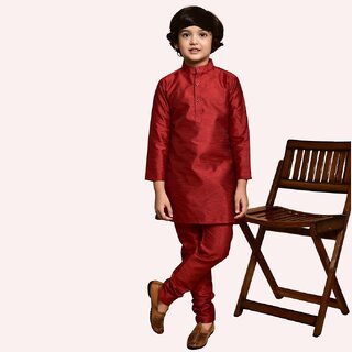PrintCultr Boys Solid Pure Silk Kurta and Pyjama Set (Maroon) - Kurtas & Kurta Sets | Buy online on ZillyBuy