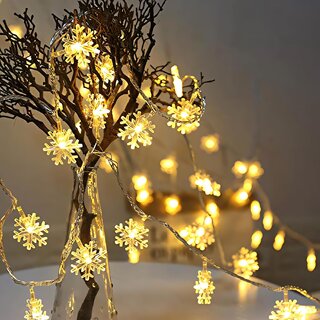 Plastic Snow Flake 16 Led 3 Meter String Lights Plug In Fairy String Lights Extendable (Yellow),3 meters