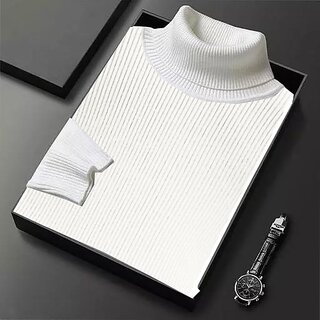 Fashlook Mens White Self Design Round Neck Full Sleeve Sweatshirt white S