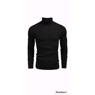 Fashlook Mens Black Solid High Neck Full Sleeve Sweatshirt black S