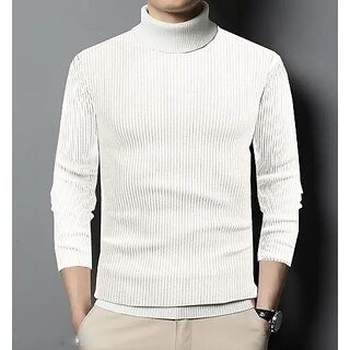 Fashlook Mens White Solid High Neck Full Sleeve Sweatshirt white S