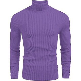 Fashlook Mens Purple Solid High Neck Full Sleeve Sweatshirt purple M