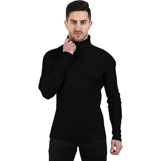 Fashlook Mens Black Solid High Neck Full Sleeve Sweatshirt black M